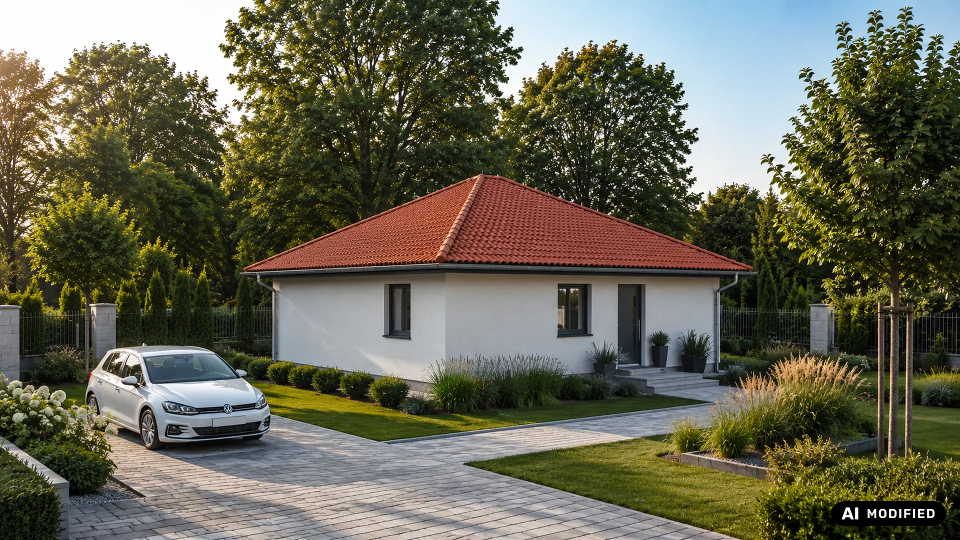 Der Bungalow Arietta von der Straßenseite