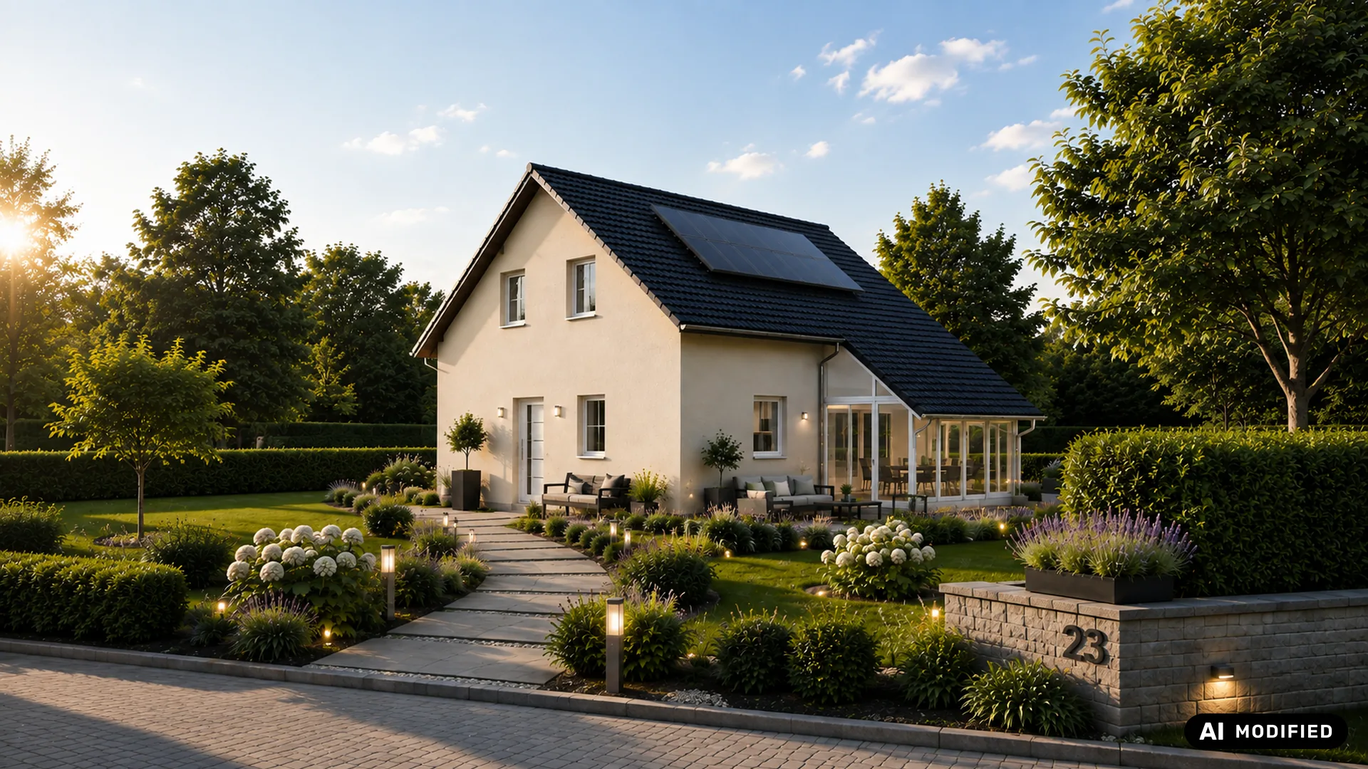 Frontansicht des Einfamilienhauses Flores