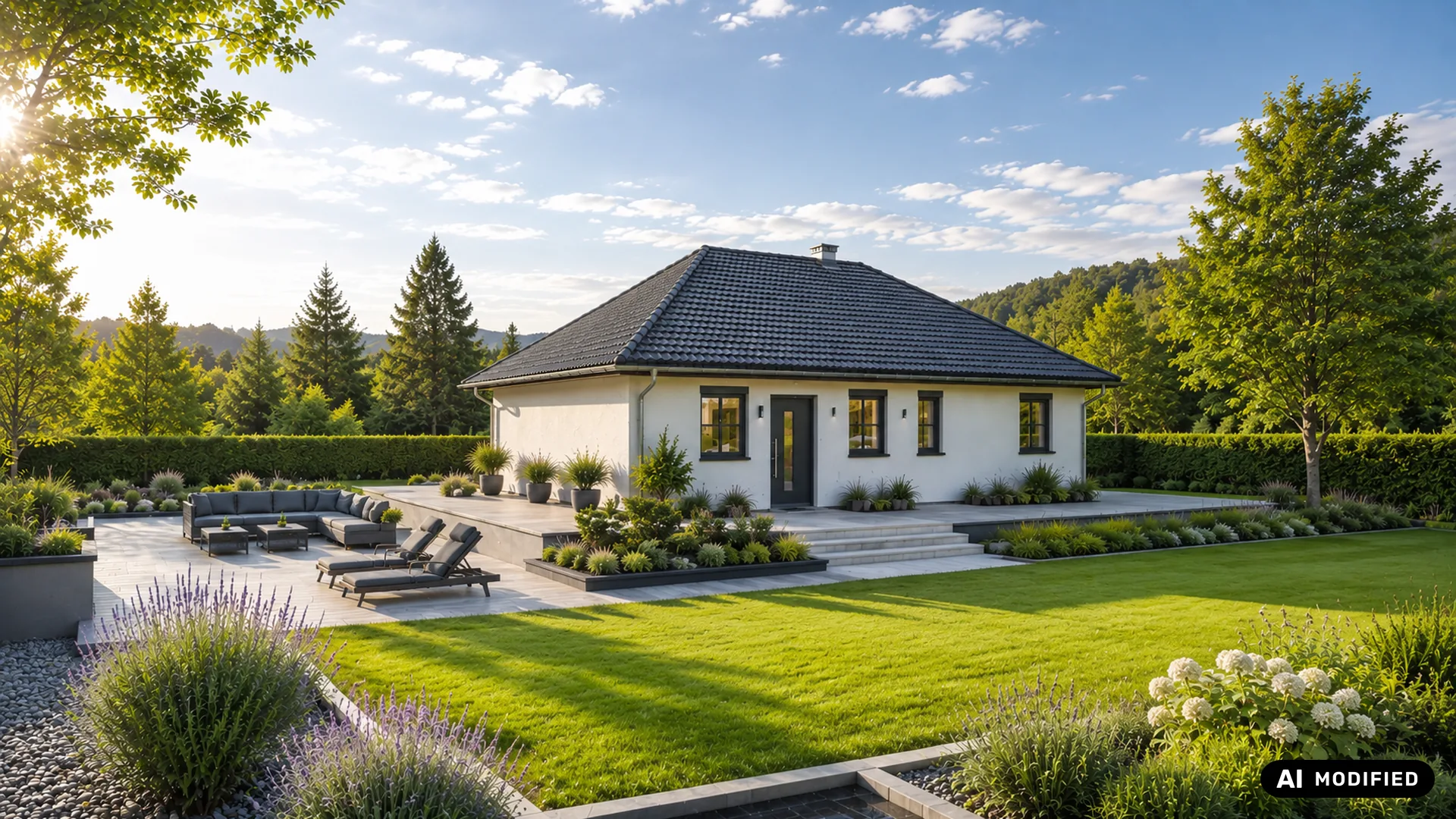 Der Winkelbungalow Intrada von der Straßenseite