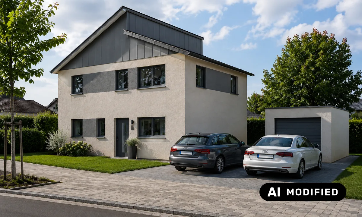 Einfamilienhaus mit Pultdach, Fensterband und separater Garage